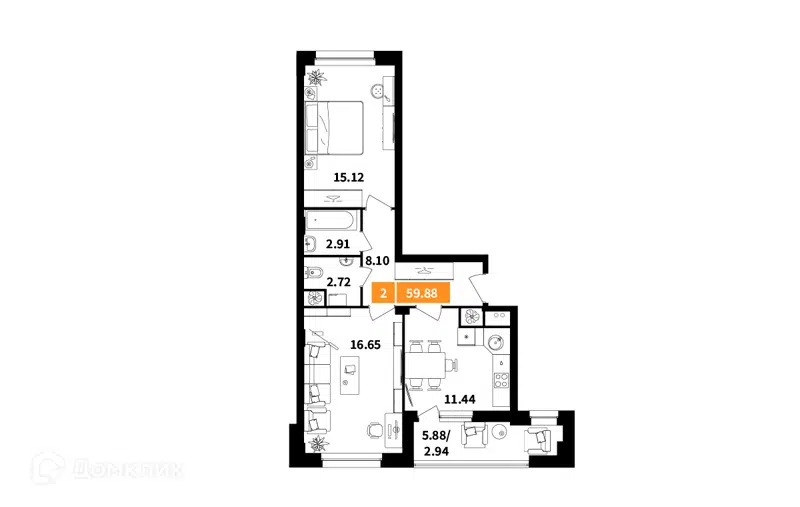 2-комнатная квартира 59.88 м² Планерный квартал