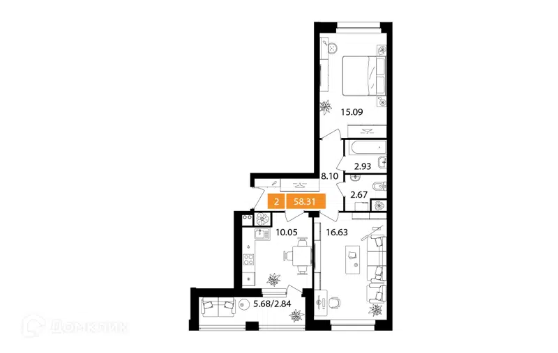 2-комнатная квартира 58.31 м² Планерный квартал