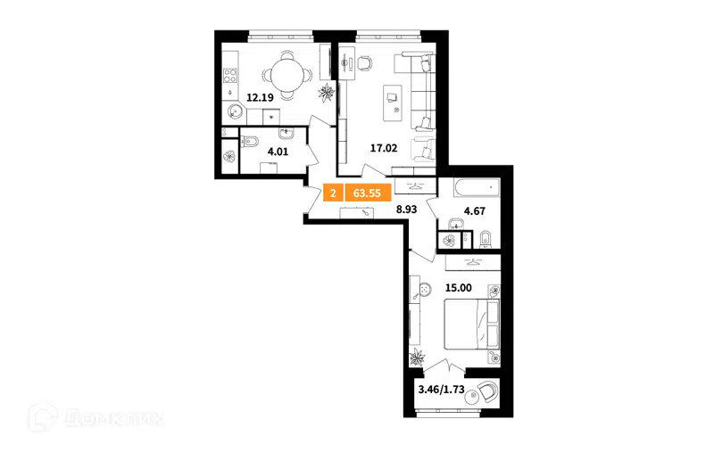 2-комнатная квартира 63.55 м² Планерный квартал