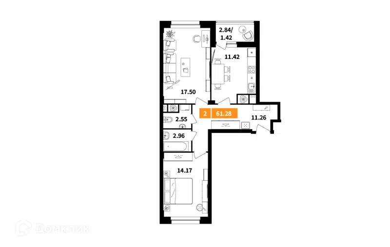 2-комнатная квартира 61.28 м² Планерный квартал