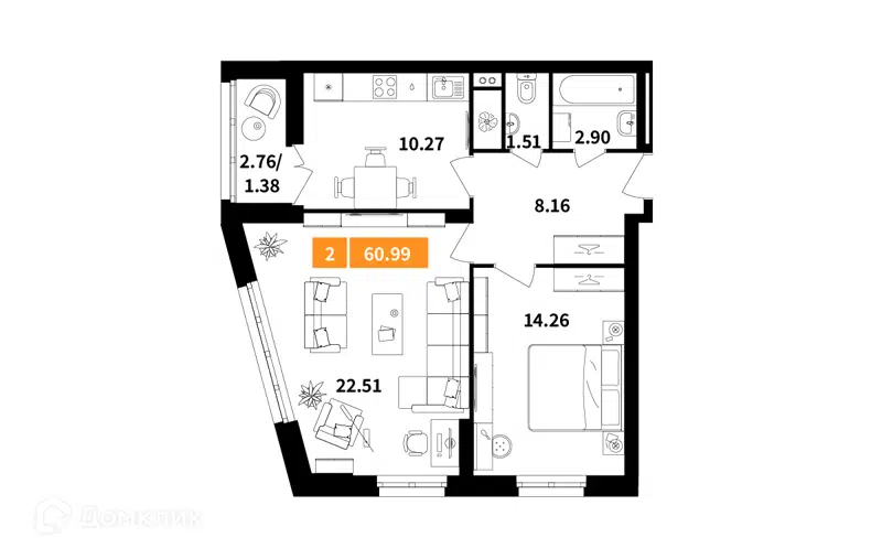 2-комнатная квартира 60.99 м² Планерный квартал