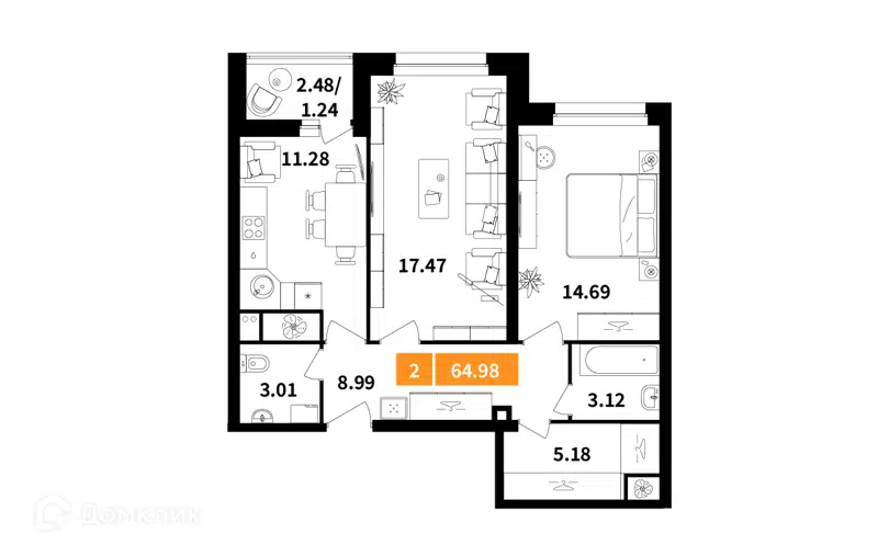2-комнатная квартира 64.98 м² Планерный квартал