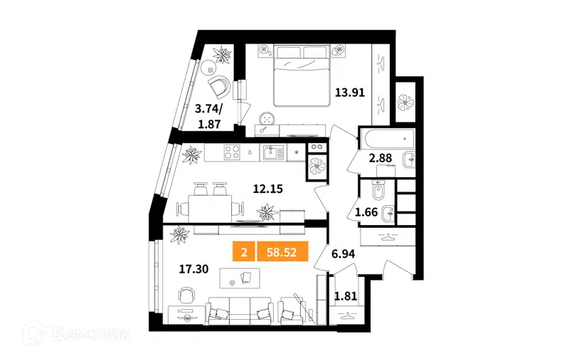 2-комнатная квартира 58.52 м² Планерный квартал