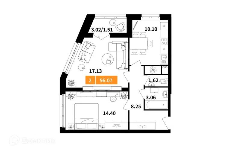 2-комнатная квартира 56.07 м² Планерный квартал