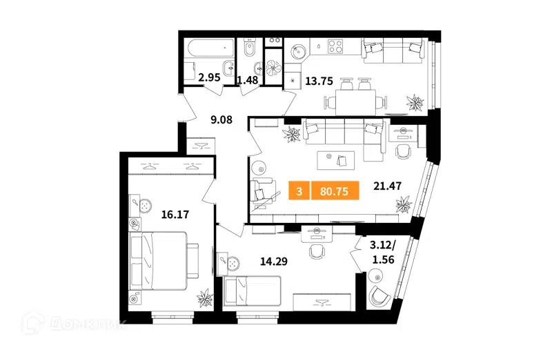 3-комнатная квартира 80.75 м² Планерный квартал