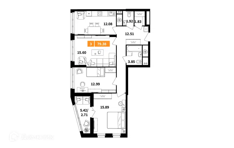 3-комнатная квартира 79.38 м² Планерный квартал