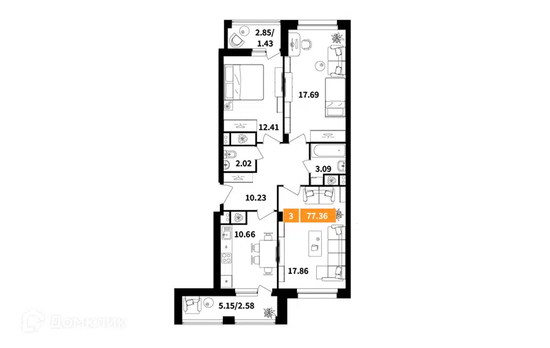 3-комнатная квартира 77.36 м² Планерный квартал