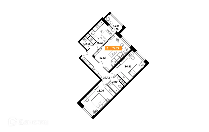 3-комнатная квартира 74.72 м² Планерный квартал