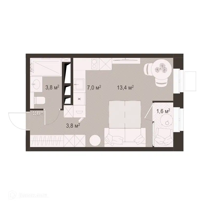 Студия 29.6 м² Гранд Комфорт
