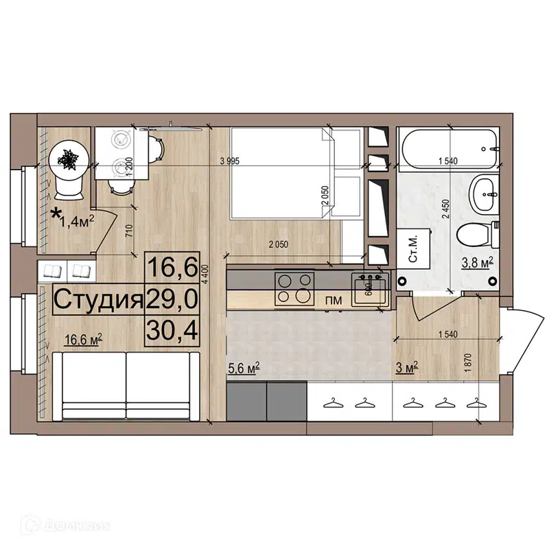 Студия 30.4 м² Гранд Комфорт