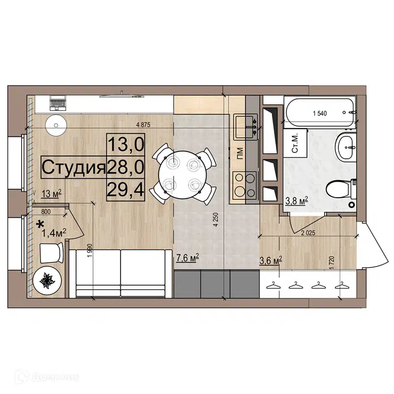 Студия 29.4 м² Гранд Комфорт