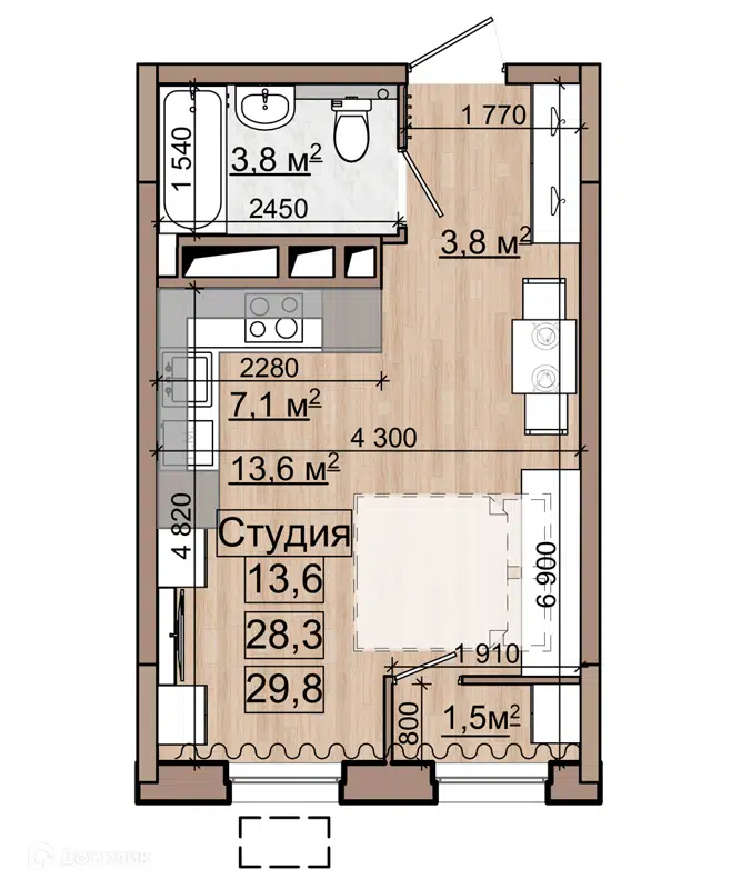 Студия 29.8 м² Гранд Комфорт