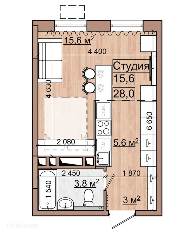 Студия 28 м² Гранд Комфорт