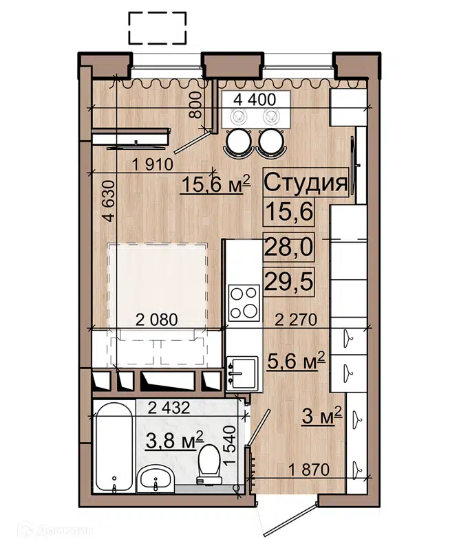 Студия 29.5 м² Гранд Комфорт