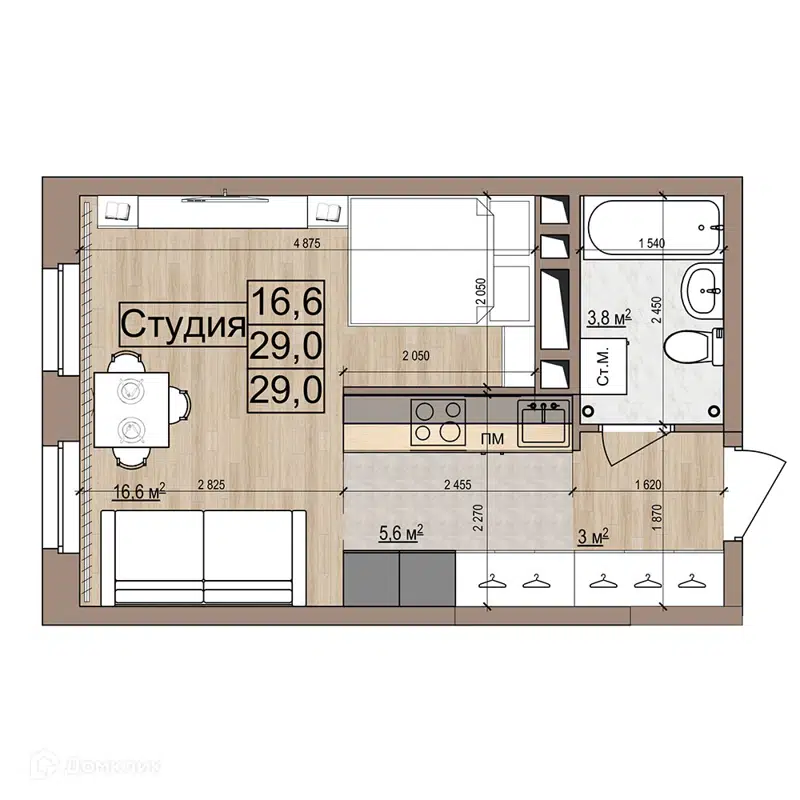 Студия 29 м² Гранд Комфорт