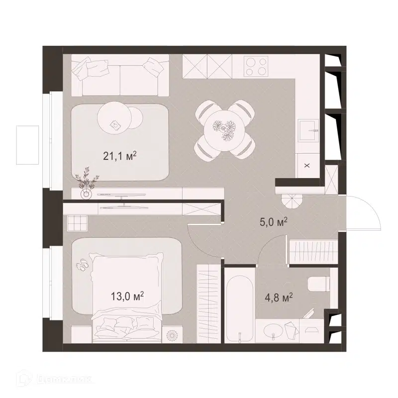 1-комнатная квартира 43.9 м² Гранд Комфорт