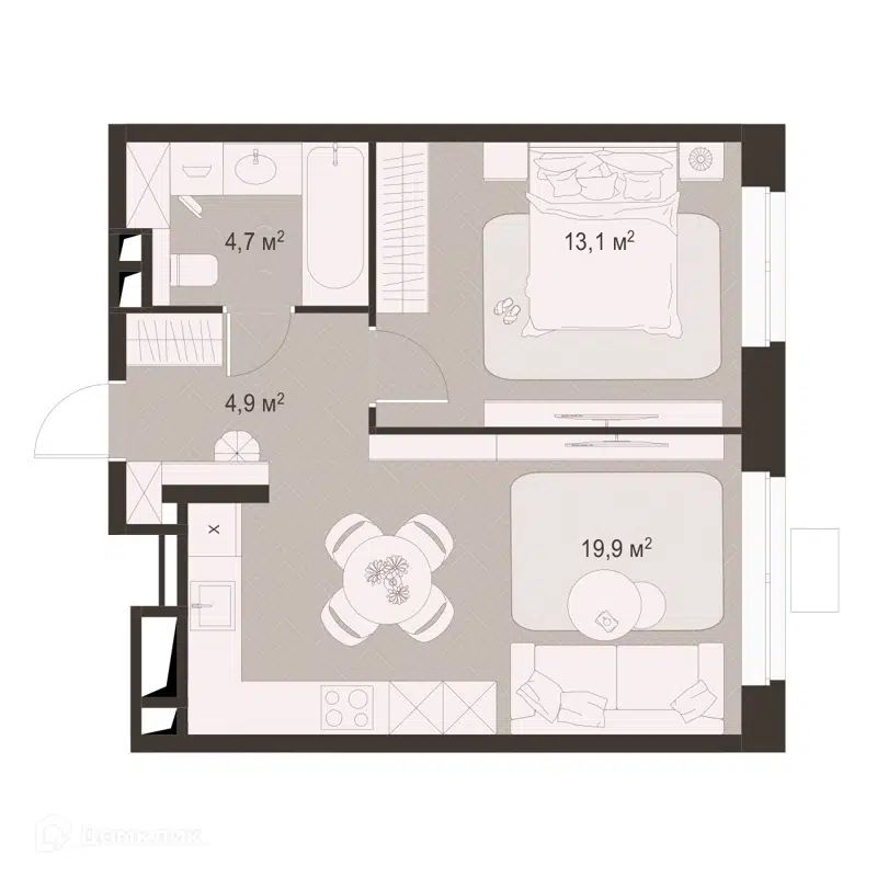 1-комнатная квартира 42.6 м² Гранд Комфорт