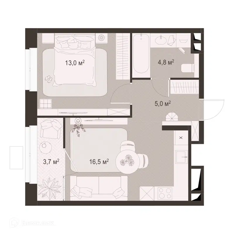 1-комнатная квартира 43.1 м² Гранд Комфорт