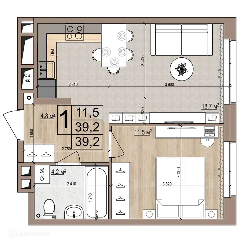 1-комнатная квартира 39.2 м² Гранд Комфорт