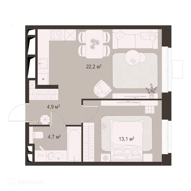 1-комнатная квартира 44.9 м² Гранд Комфорт