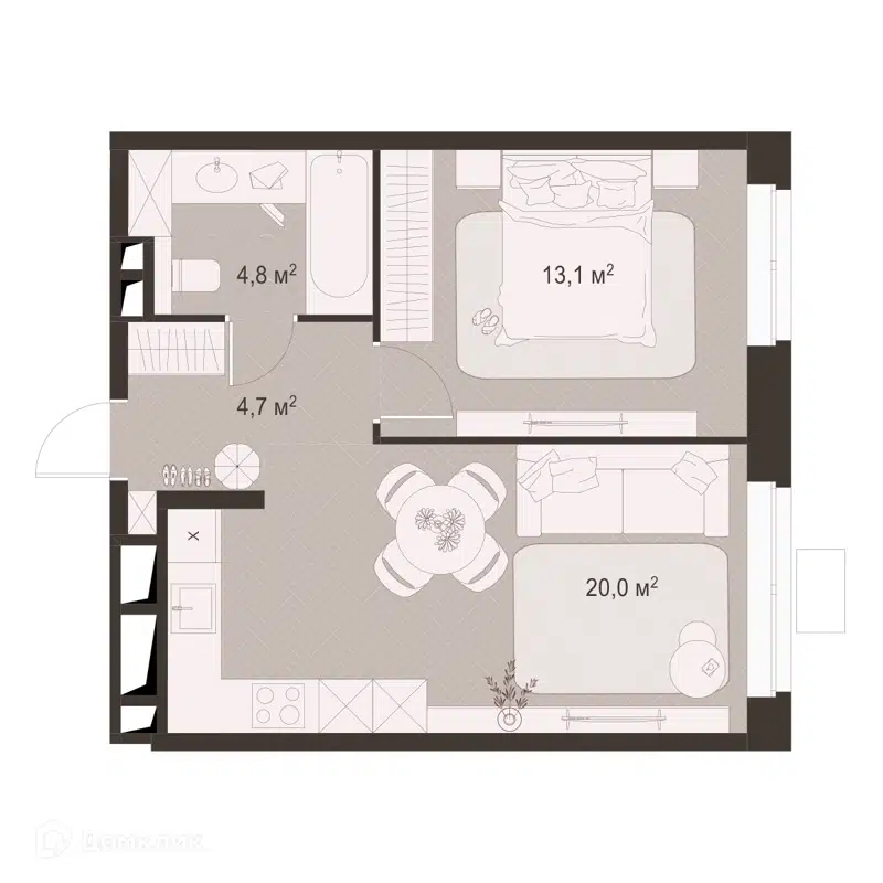 1-комнатная квартира 42.5 м² Гранд Комфорт