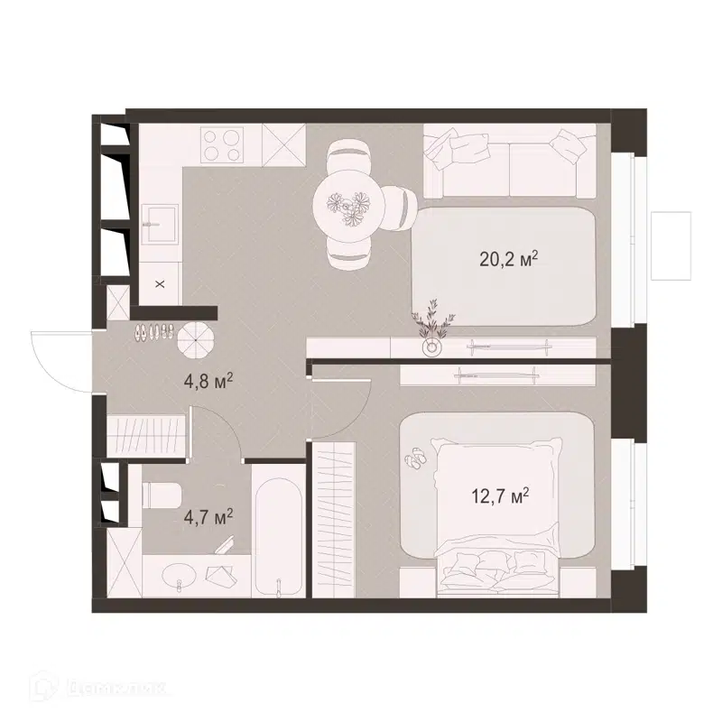 1-комнатная квартира 42.4 м² Гранд Комфорт