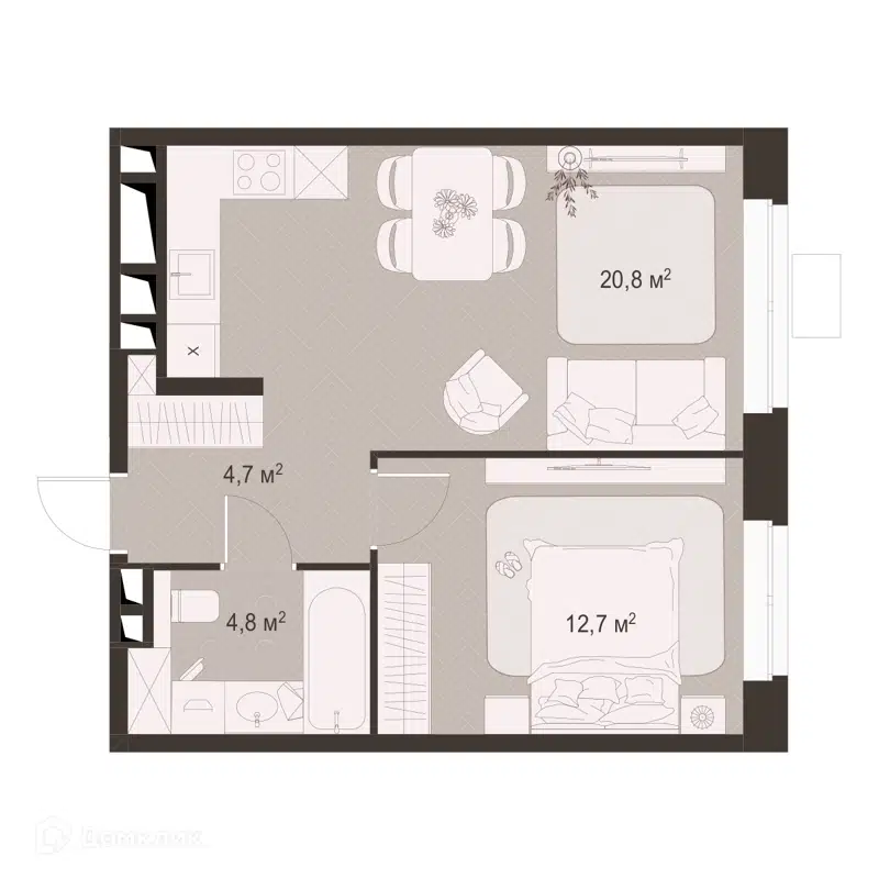 1-комнатная квартира 43 м² Гранд Комфорт