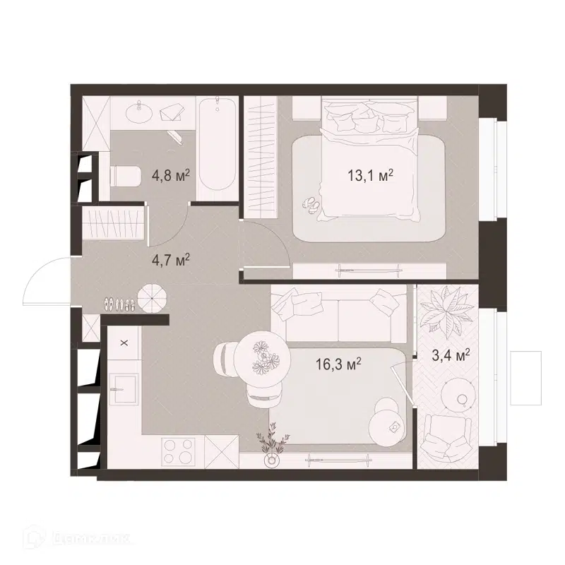 1-комнатная квартира 42.2 м² Гранд Комфорт