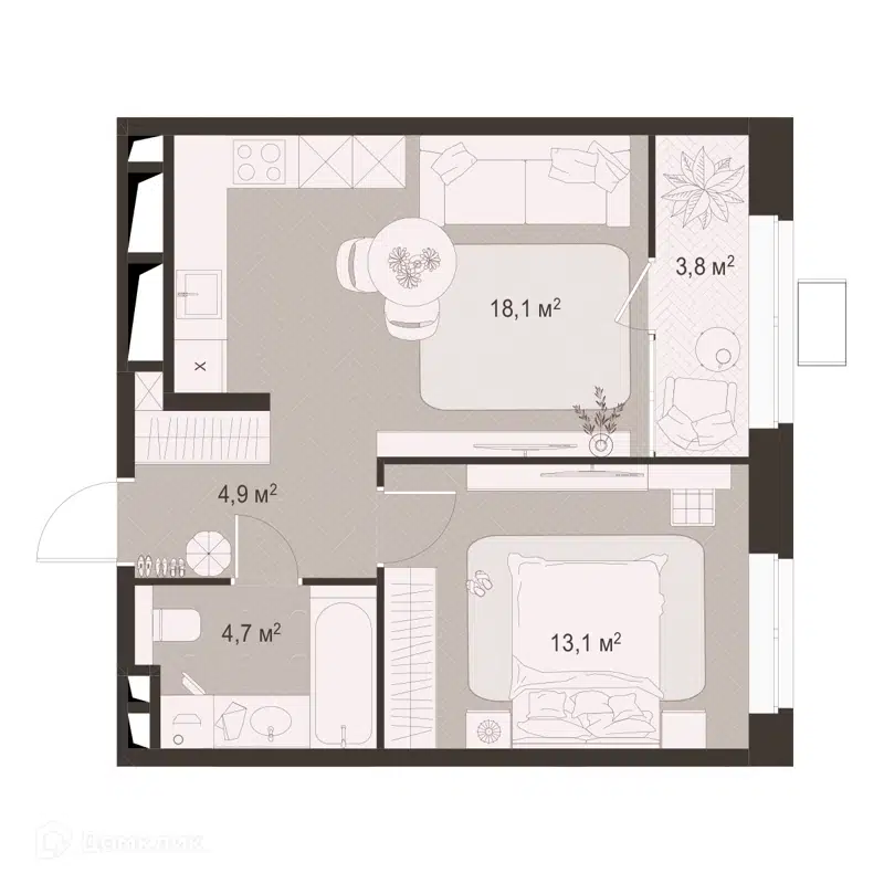 1-комнатная квартира 44.6 м² Гранд Комфорт
