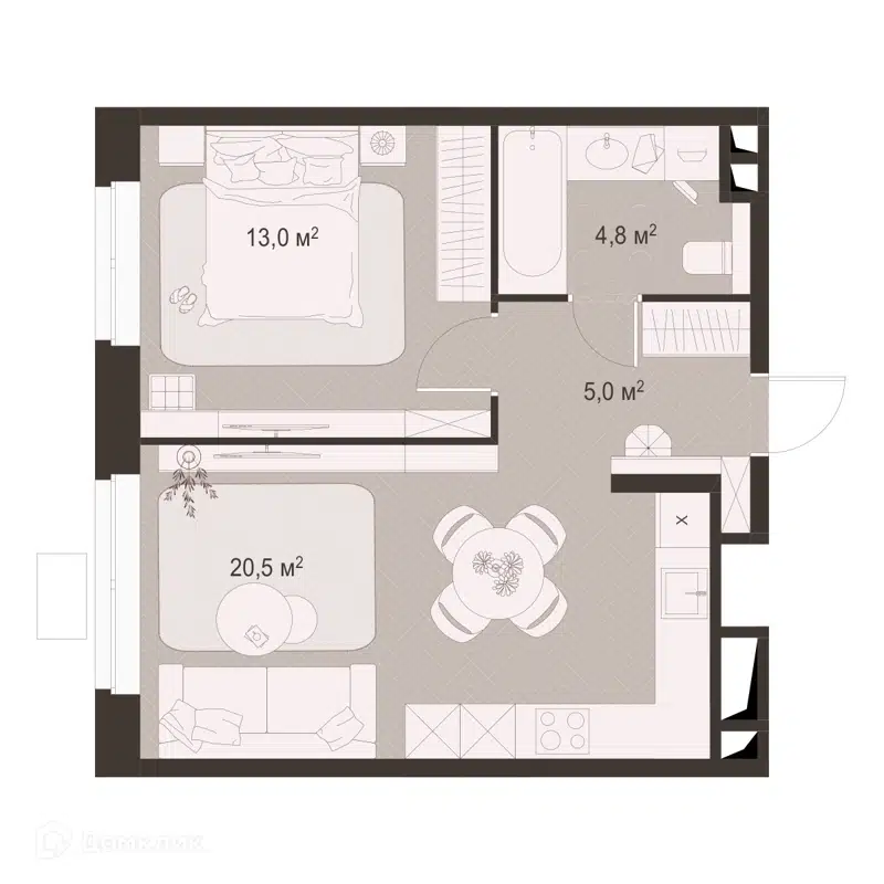 1-комнатная квартира 43.3 м² Гранд Комфорт