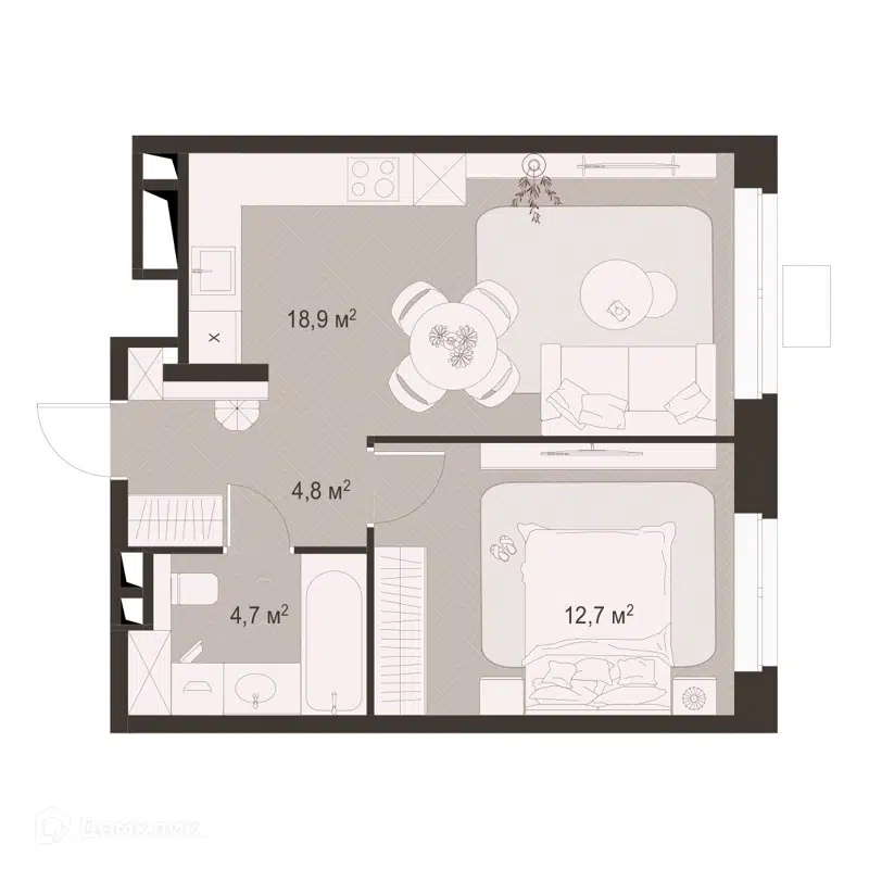 1-комнатная квартира 41.1 м² Гранд Комфорт