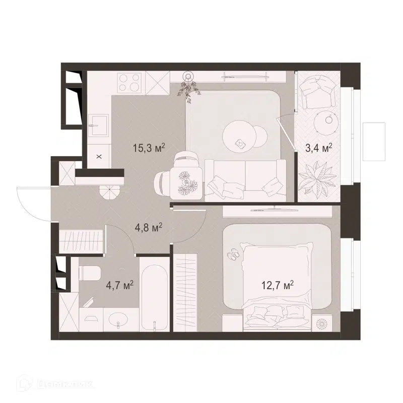 1-комнатная квартира 40.9 м² Гранд Комфорт