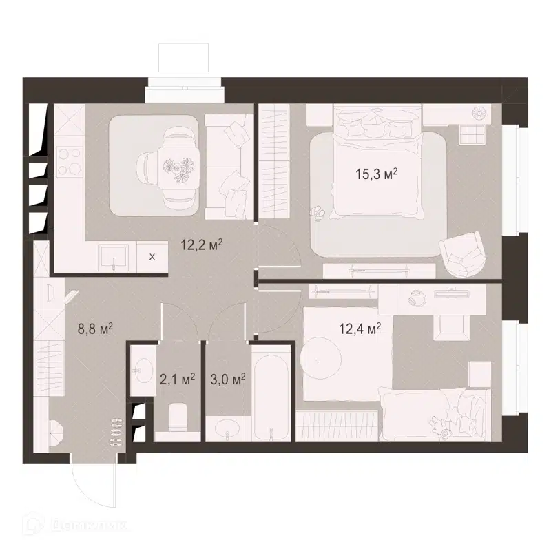 2-комнатная квартира 53.8 м² Гранд Комфорт