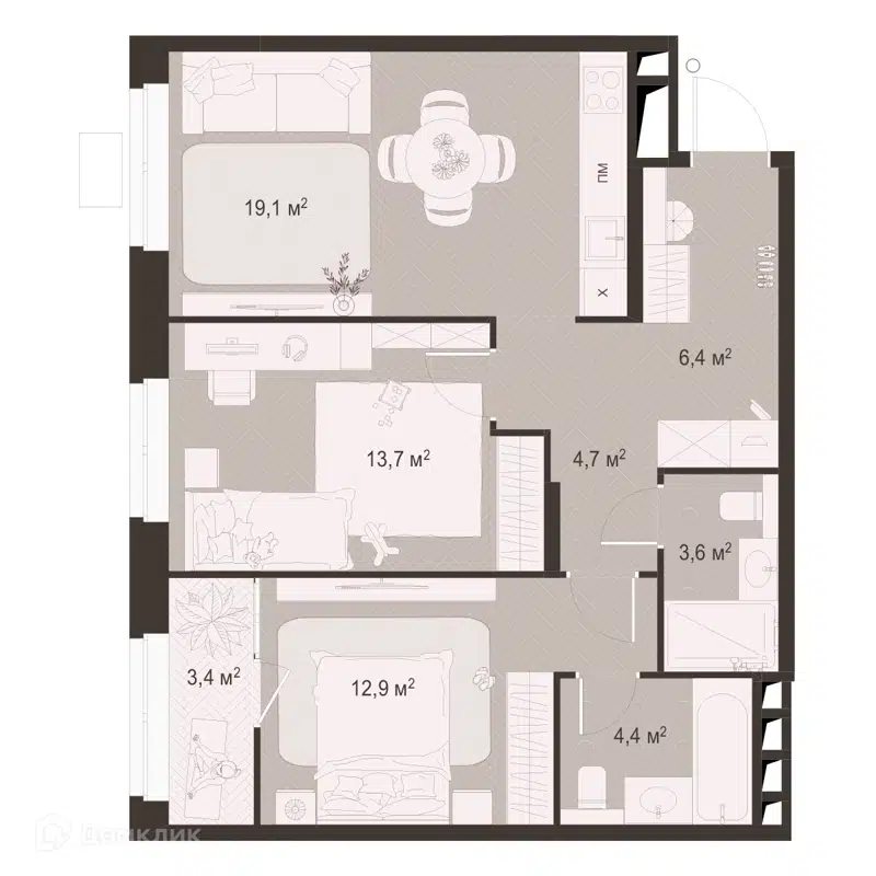 2-комнатная квартира 68.2 м² Гранд Комфорт
