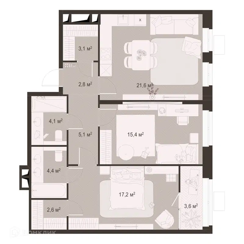 2-комнатная квартира 79.9 м² Гранд Комфорт