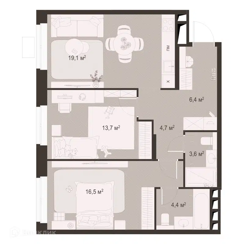 2-комнатная квартира 68.4 м² Гранд Комфорт