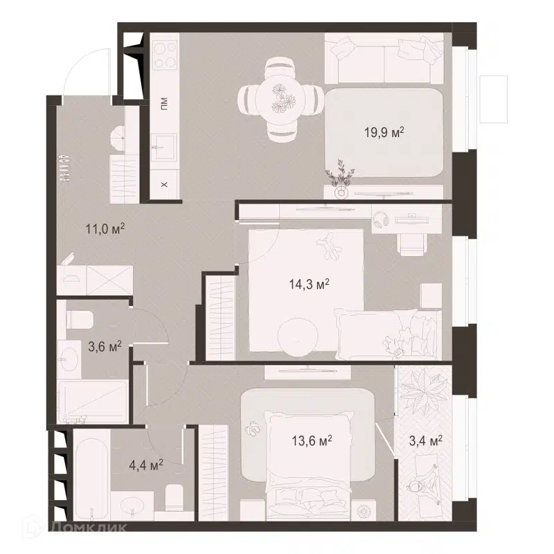 2-комнатная квартира 70.2 м² Гранд Комфорт