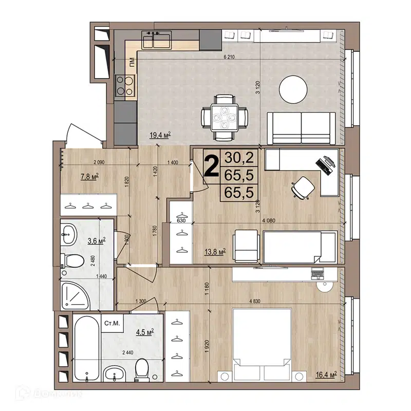 2-комнатная квартира 65.5 м² Гранд Комфорт
