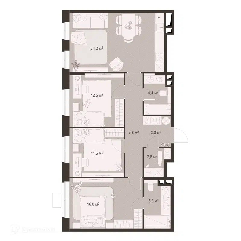 3-комнатная квартира 88.4 м² Гранд Комфорт