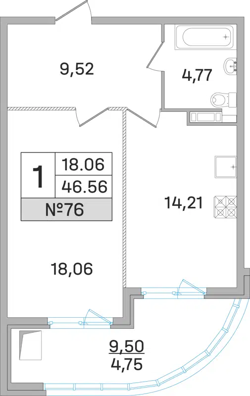 1-комнатная квартира 47.3 м² Дом-Мегалит в Королёве