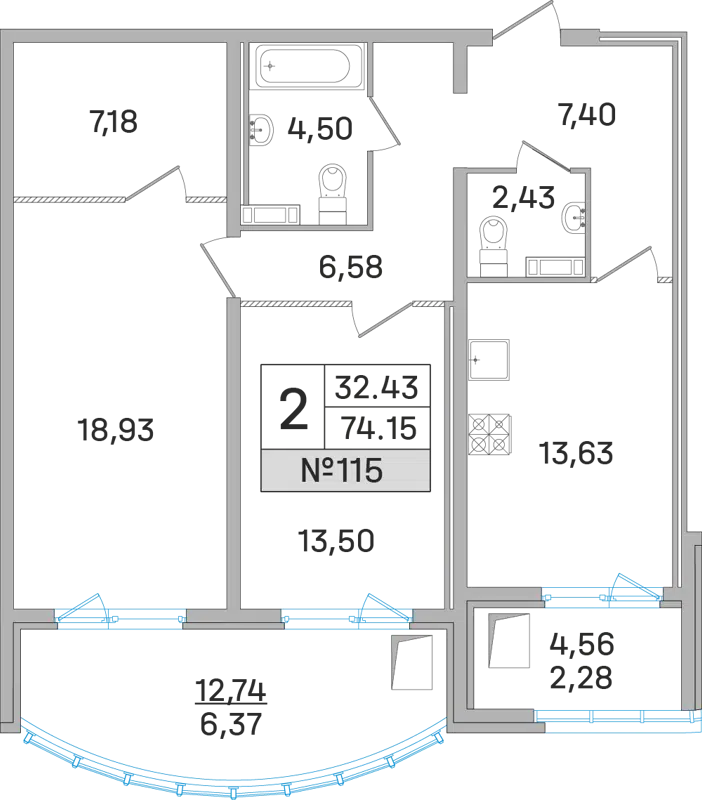 2-комнатная квартира 73 м² Дом-Мегалит в Королёве