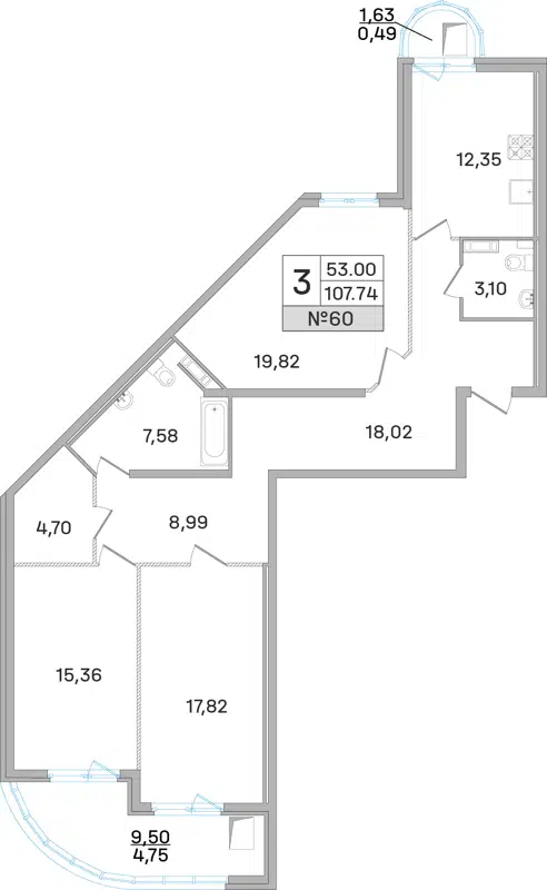 3-комнатная квартира 108.5 м² Дом-Мегалит в Королёве