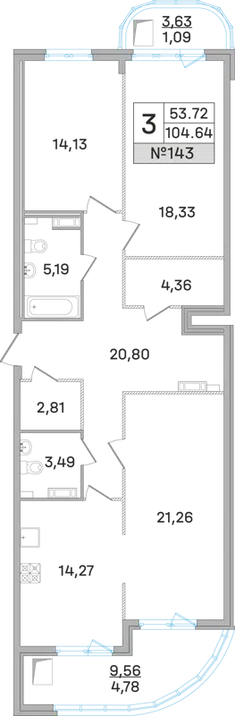 3-комнатная квартира 104.6 м² Дом-Мегалит в Королёве