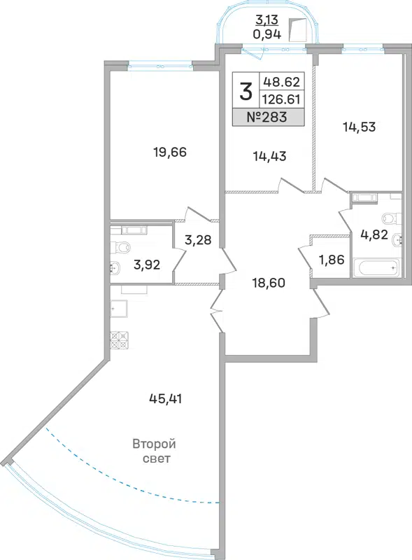 3-комнатная квартира 124.3 м² Дом-Мегалит в Королёве