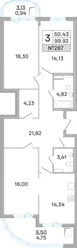 3-комнатная квартира 99.9 м² Дом-Мегалит в Королёве