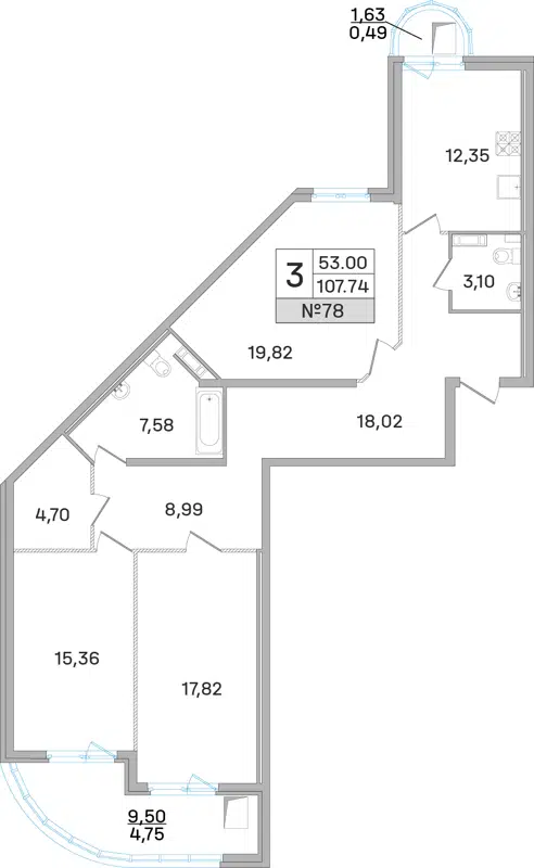3-комнатная квартира 108.4 м² Дом-Мегалит в Королёве