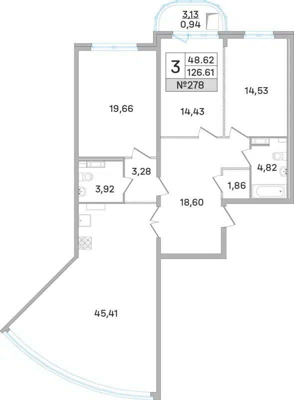 3-комнатная квартира 124 м² Дом-Мегалит в Королёве