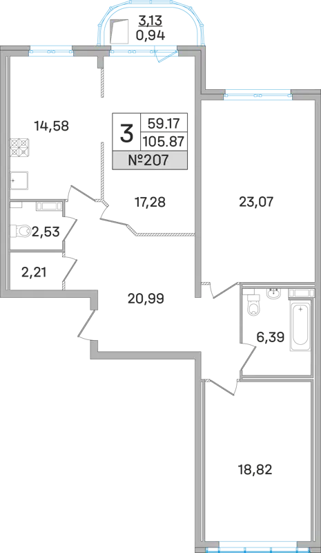 3-комнатная квартира 105.9 м² Дом-Мегалит в Королёве