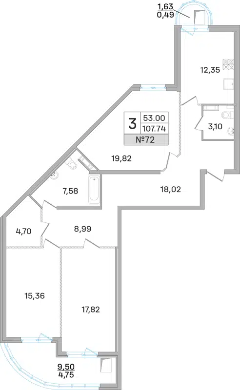3-комнатная квартира 108.9 м² Дом-Мегалит в Королёве