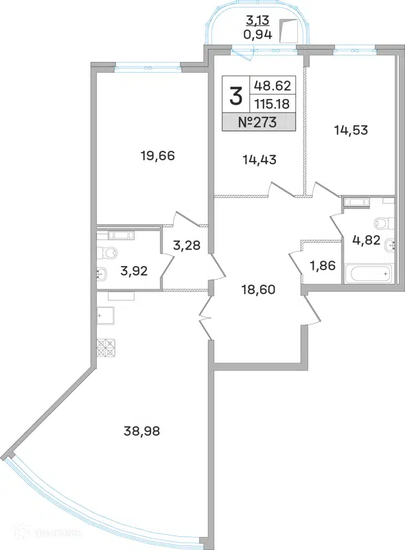 3-комнатная квартира 118.6 м² Дом-Мегалит в Королёве